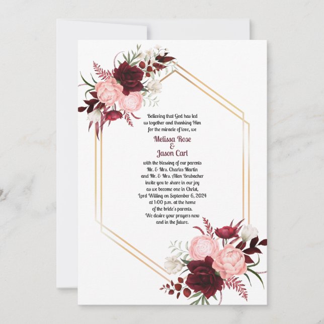 Einladung zur Hochzeitsfeier in Burgund Pink Roses (Vorderseite)