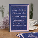 Einladung zur Hochzeitsfeier in Navy Blue Blush Pi<br><div class="desc">Ein rosafarbener Rahmen mit ähnlich farbigem Text auf marineblarem Hintergrund. Alles bereit für Sie,  Ihre Hochzeitsdetails einzugeben. Herzlichen Glückwunsch!</div>
