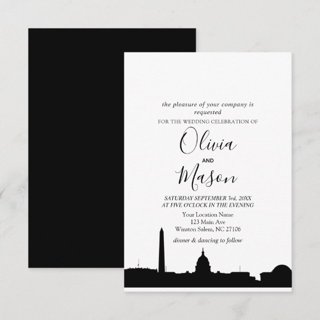 Einladung zur Hochzeitsfeier in Washington DC Skyl (Vorne/Hinten)