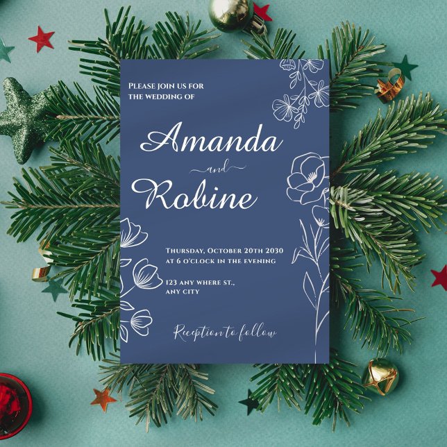 Einladung zur Hochzeitsfeier mit blauer Blume (Von Creator hochgeladen)