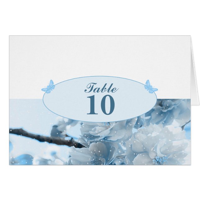 Einladung zur Hochzeitsfeier mit blauer Blume (Vorderseite (Horizontal))