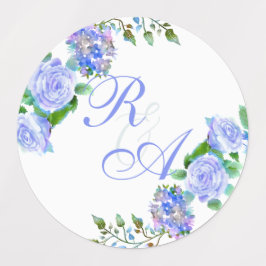 Einladung zur Hochzeitsfeier mit blauer Rose Etiketten