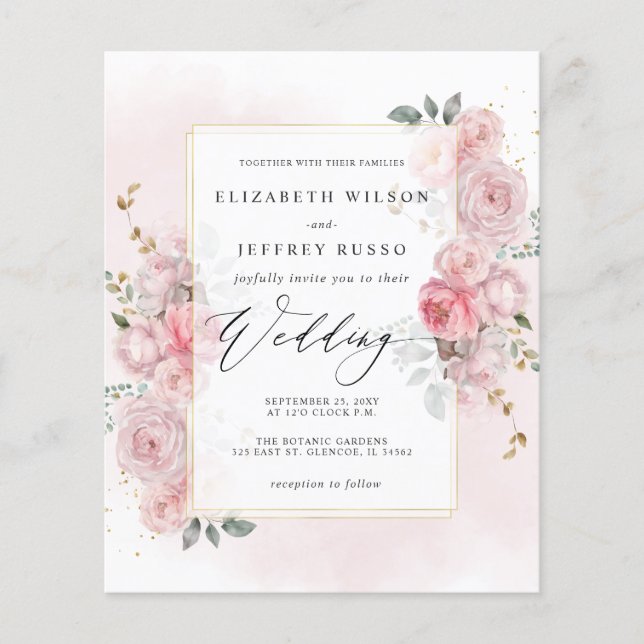 Einladung zur Hochzeitsfeier mit Gold Floral (Vorderseite)