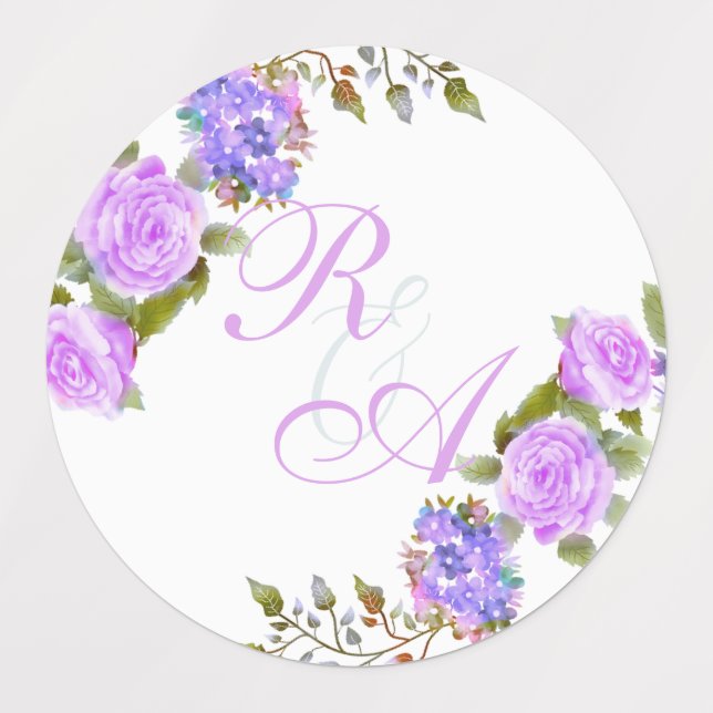 Einladung zur Hochzeitsfeier mit lila Rose Etiketten (Design 1)