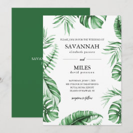 Einladung zur Hochzeitsfeier mit tropischem Green