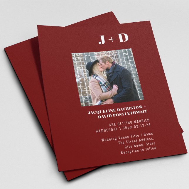 Einladung zur Hochzeitsfeier Modernes Burgund-Foto Flyer (Von Creator hochgeladen)