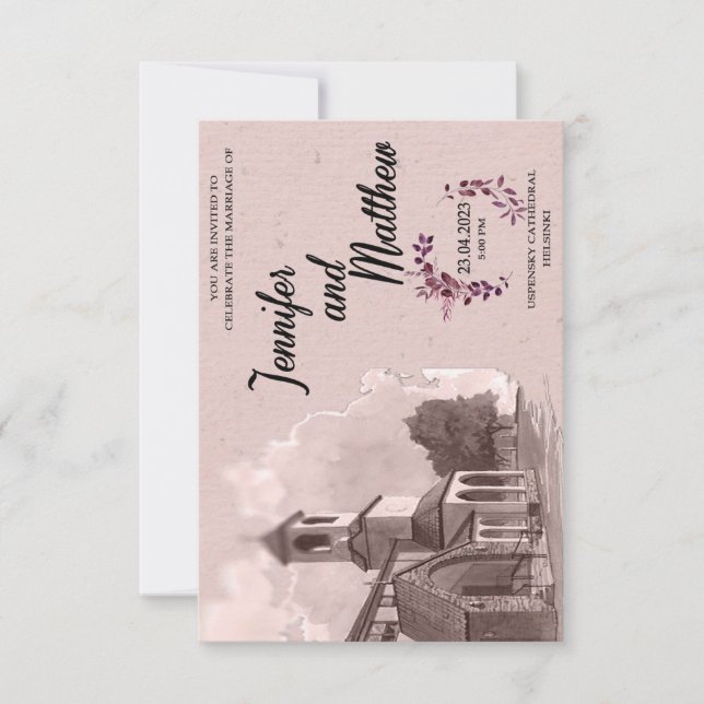 Einladung zur Hochzeitsfeier Wasserfarbenmalerei (Vorderseite)