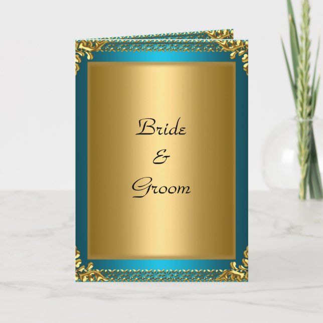 Einladung zur Hochzeitskarte Gold Aquamarin (Vorderseite)