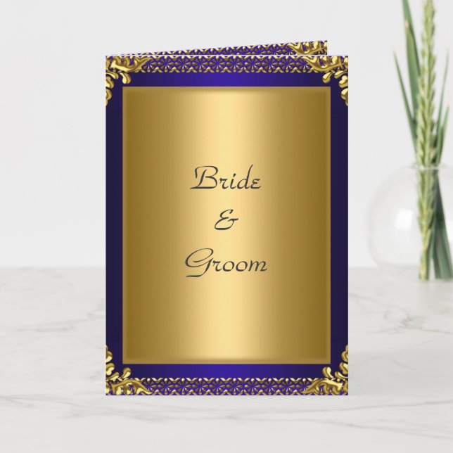 Einladung zur Hochzeitskarte Gold Royal Blue (Vorderseite)