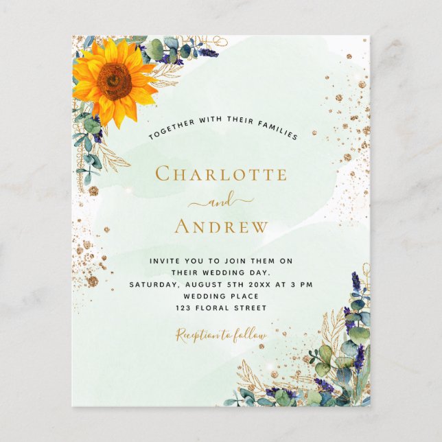 Einladung zur Hochzeitssonne Eukalyptus sunflower (Vorderseite)