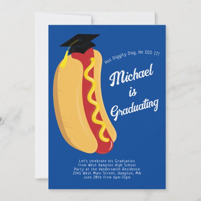 Einladung zur Hot Dog Graduation Party (Vorderseite)