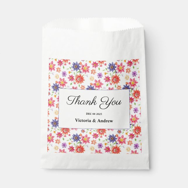 Einladung zur hübschen Blumenhochzeit Geschenktütchen (Vorderseite)
