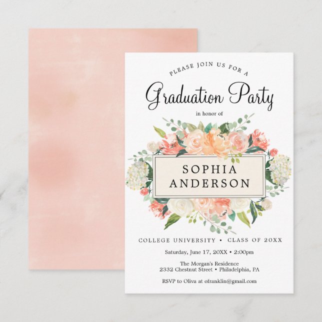 Einladung zur hübschen Peach Graduation Party (Vorne/Hinten)