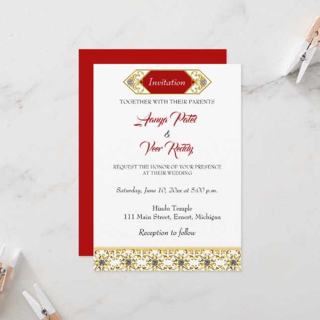 Einladung zur indischen Hochzeit (Vorderseite/Rückseite Beispiel)