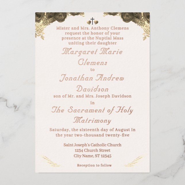 Einladung zur katholischen Grace Hochzeit (Vorderseite)