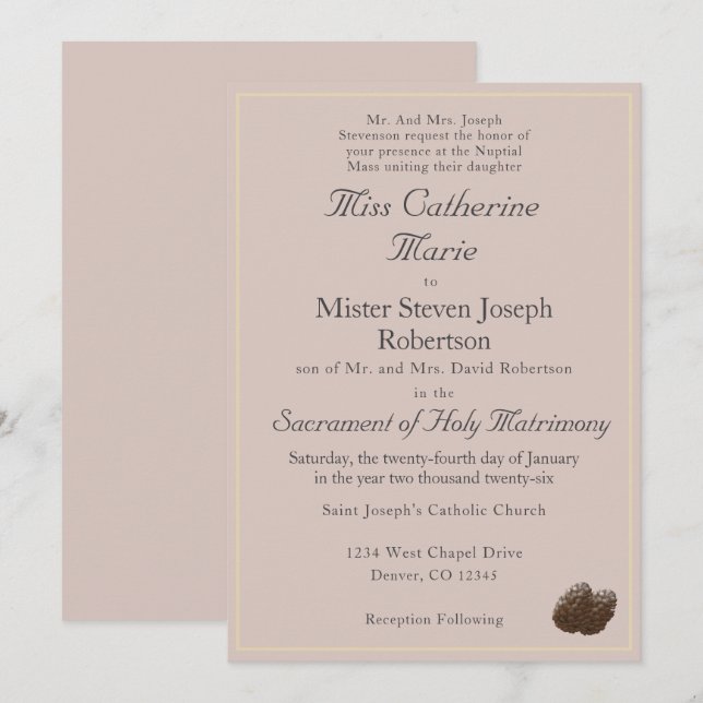 Einladung zur katholischen Winterhochzeit (Vorne/Hinten)