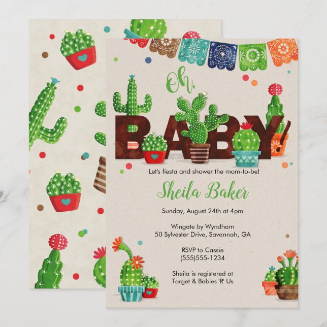 Einladung zur Kinderdusche Cactus Baby | Cactus Th (Vorne/Hinten)