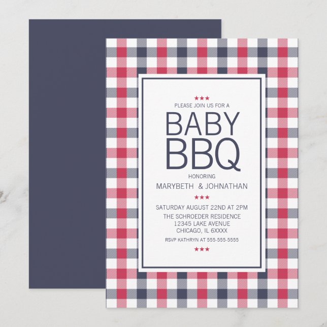 Einladung zur Kinderdusche "Preppy Red, White & Bl (Vorne/Hinten)
