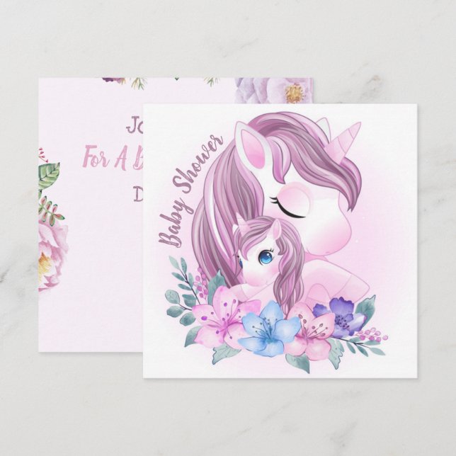 Einladung zur Kinderdusche von Unicorn (Vorne/Hinten)