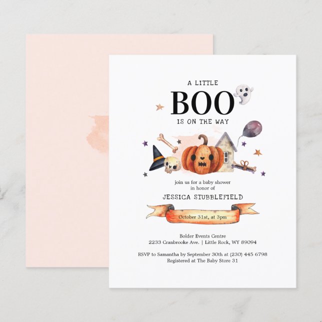 Einladung zur Kinderdusche zu Halloween Boo (Vorne/Hinten)