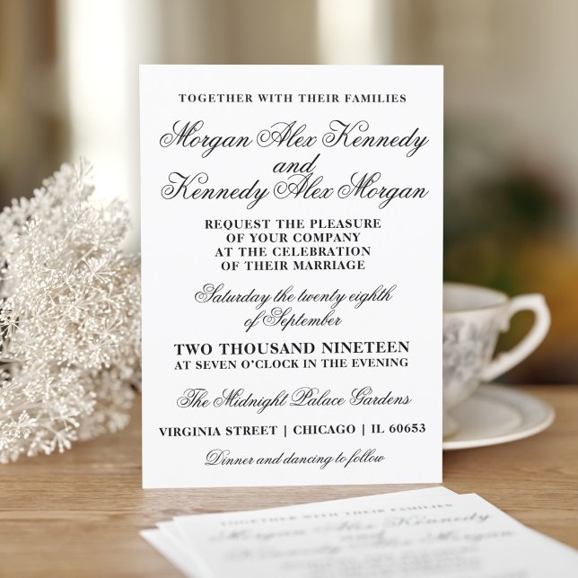 Einladung zur klassischen Schwarz-Weiß-Hochzeit (A classic wedding invitation waiting for you to add your wedding celebration details. )