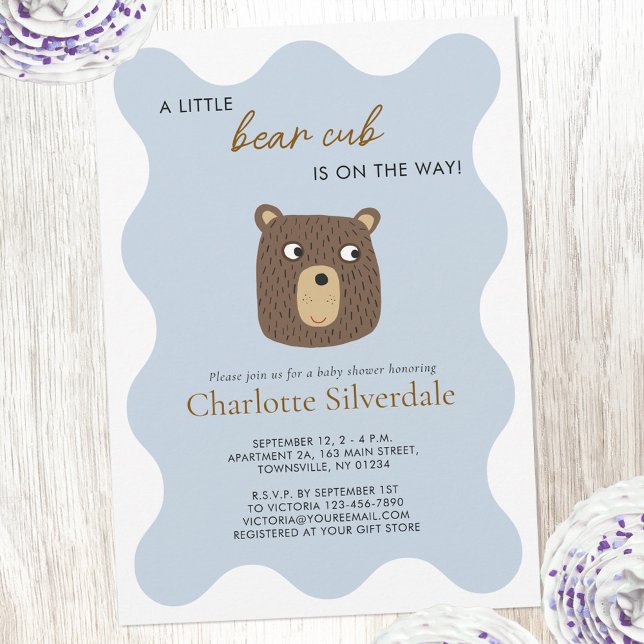 Einladung zur kleinen Bärenkuppe (Cute little bear cub personalized custom text baby shower invitation)
