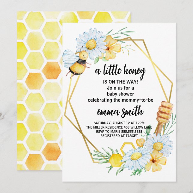 Einladung zur kleinen Honey Bee Baby Dusche (Vorne/Hinten)