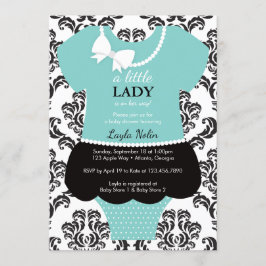 Einladung zur kleinen Lady Baby Dusche, blau, Perl