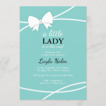Einladung zur kleinen Lady Baby Dusche, blau, Perl