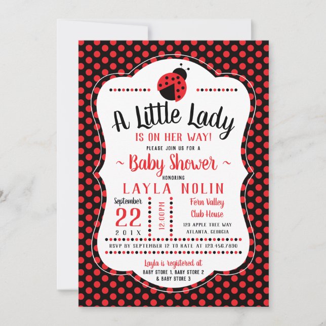 Einladung zur kleinen Lady Baby Dusche, Ladybug (Vorderseite)