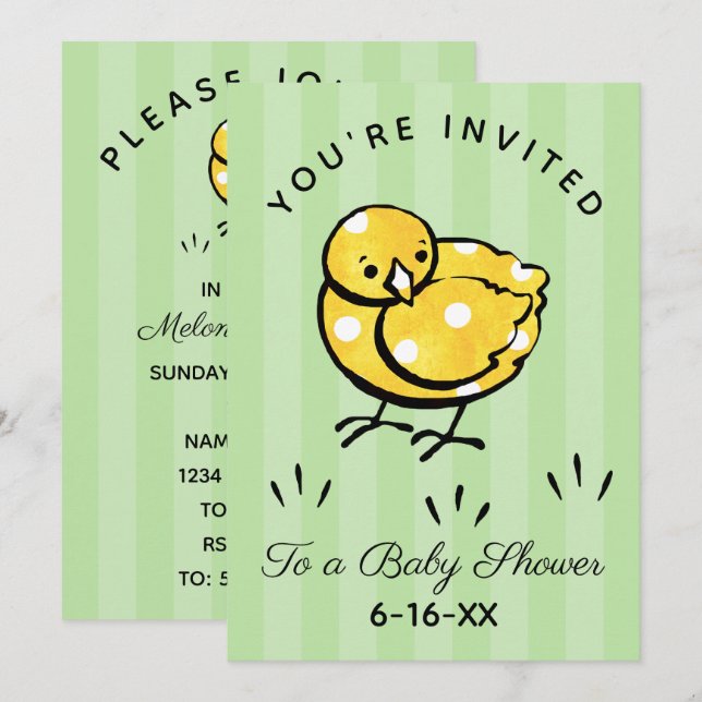 Einladung zur kleinen Yellow Chick Baby Dusche (Vorne/Hinten)