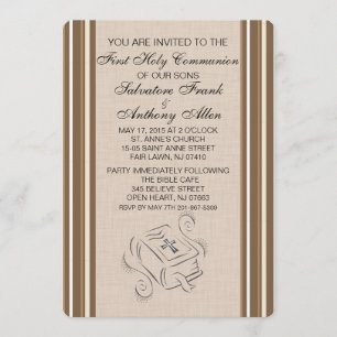 Einladung zur Kommunionbibel "Brawn Striped Twins"