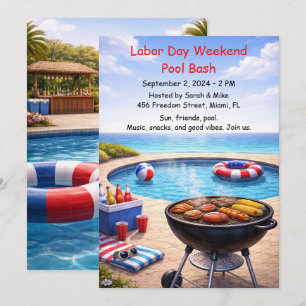 Einladung zur Labor Day Pool Party in Rot, Weiß un