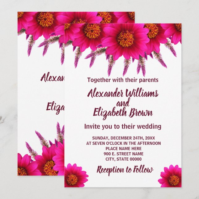 Einladung zur Lila Blume zum Hochzeitstag (Vorne/Hinten)