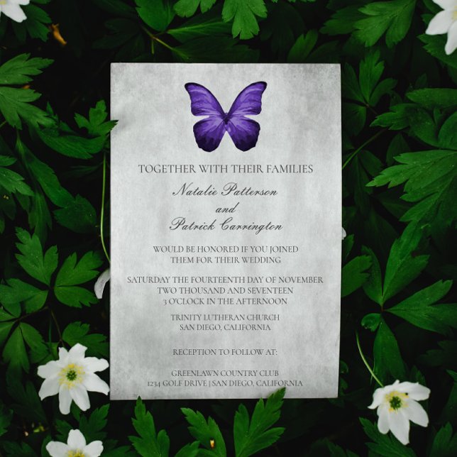 Einladung zur lila Butterfly-Hochzeit (Purple Butterfly Wedding Invitation)
