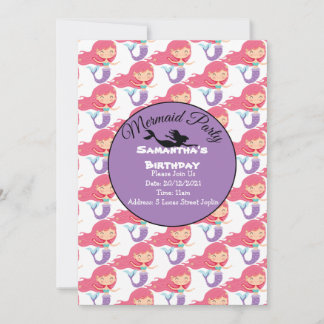 Einladung zur lila Geburtstagsmermaid