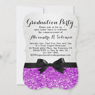 Einladung zur lila Glittery Bow Graduation Party