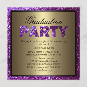 Einladung zur lila Glitzer Graduation Party
