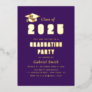Einladung zur lila Graduierungsparty im Goldfolien