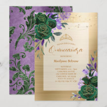 Einladung zur lila Grüngoldblüte Quinceañera