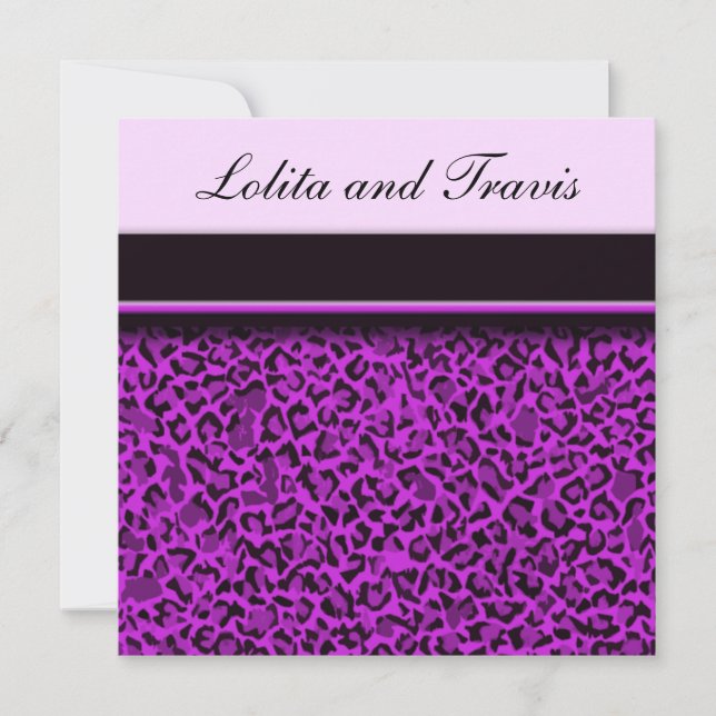 Einladung zur lila Leopardenhochzeit (Vorderseite)