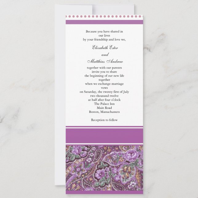 Einladung zur Lila Paisley-Hochzeit (Vorderseite)