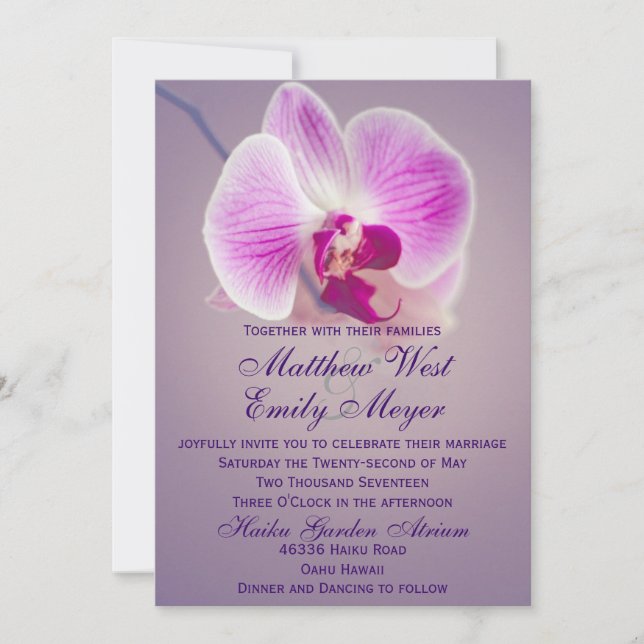 Einladung zur Lila Radiant Orchid Hochzeit (Vorderseite)