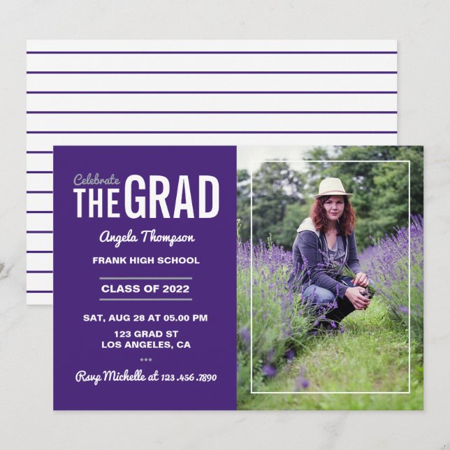 Einladung zur lila und weißen Graduiertengruppe (Vorne/Hinten)