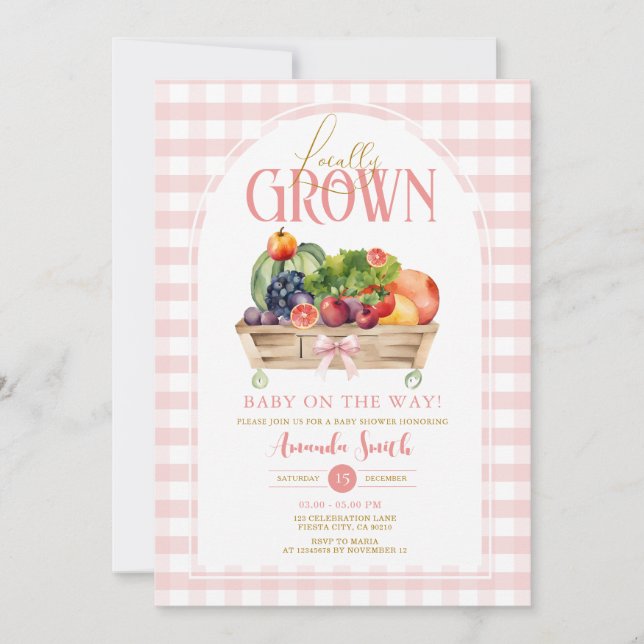 Einladung zur lokalen Grown Baby Shower Pink Gingh (Vorderseite)