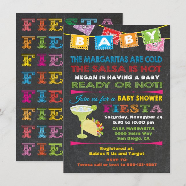 Einladung zur mexikanischen Fiesta Babydusche (Vorne/Hinten)
