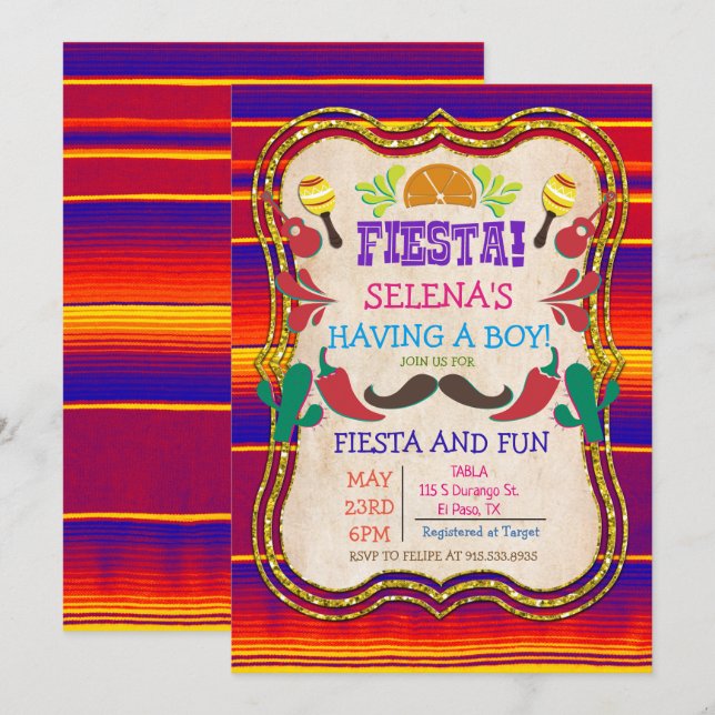 Einladung zur mexikanischen Fiesta Babydusche (Vorne/Hinten)