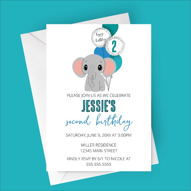 Einladung zur Minimalistischen Elefantengeburt (Minimalist Blue Elephant Birthday Party Invitation)