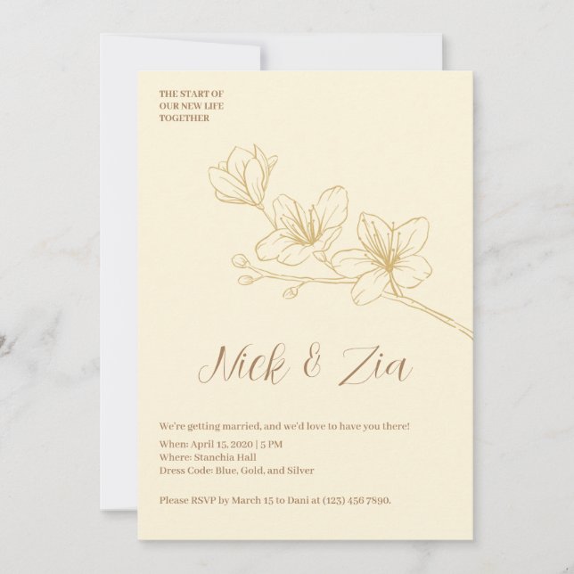 Einladung zur Minimalistischen Goldblumenhochzeit (Vorderseite)