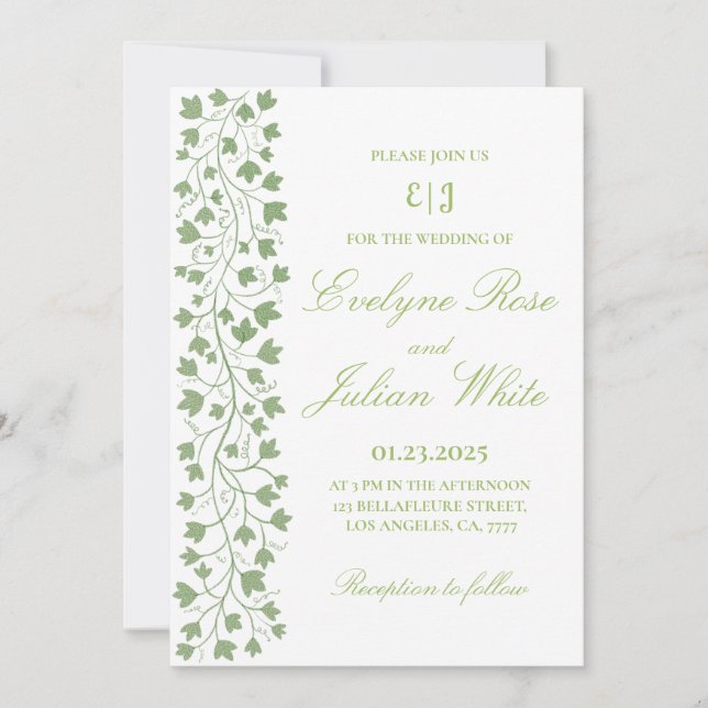 Einladung zur Minimalistischen Grünen Hochzeit (Vorderseite)